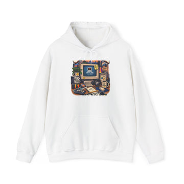 Retro Tech Desk Hoodie — Vintage Computer Gaming Setup Sweatshirt