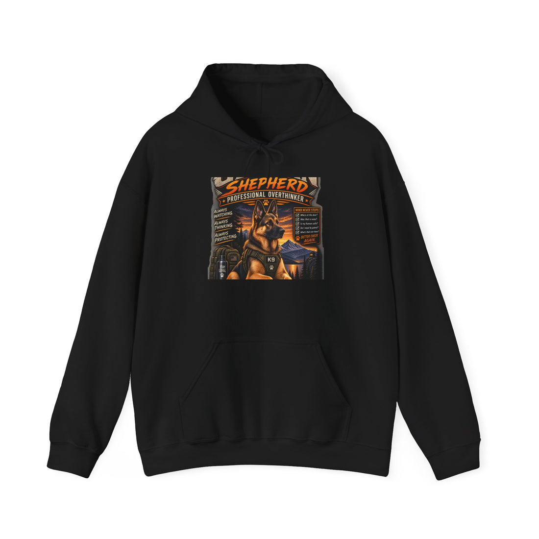 Shepherd Vintage Poster Hoodie — Retro Canine Firefighter Design