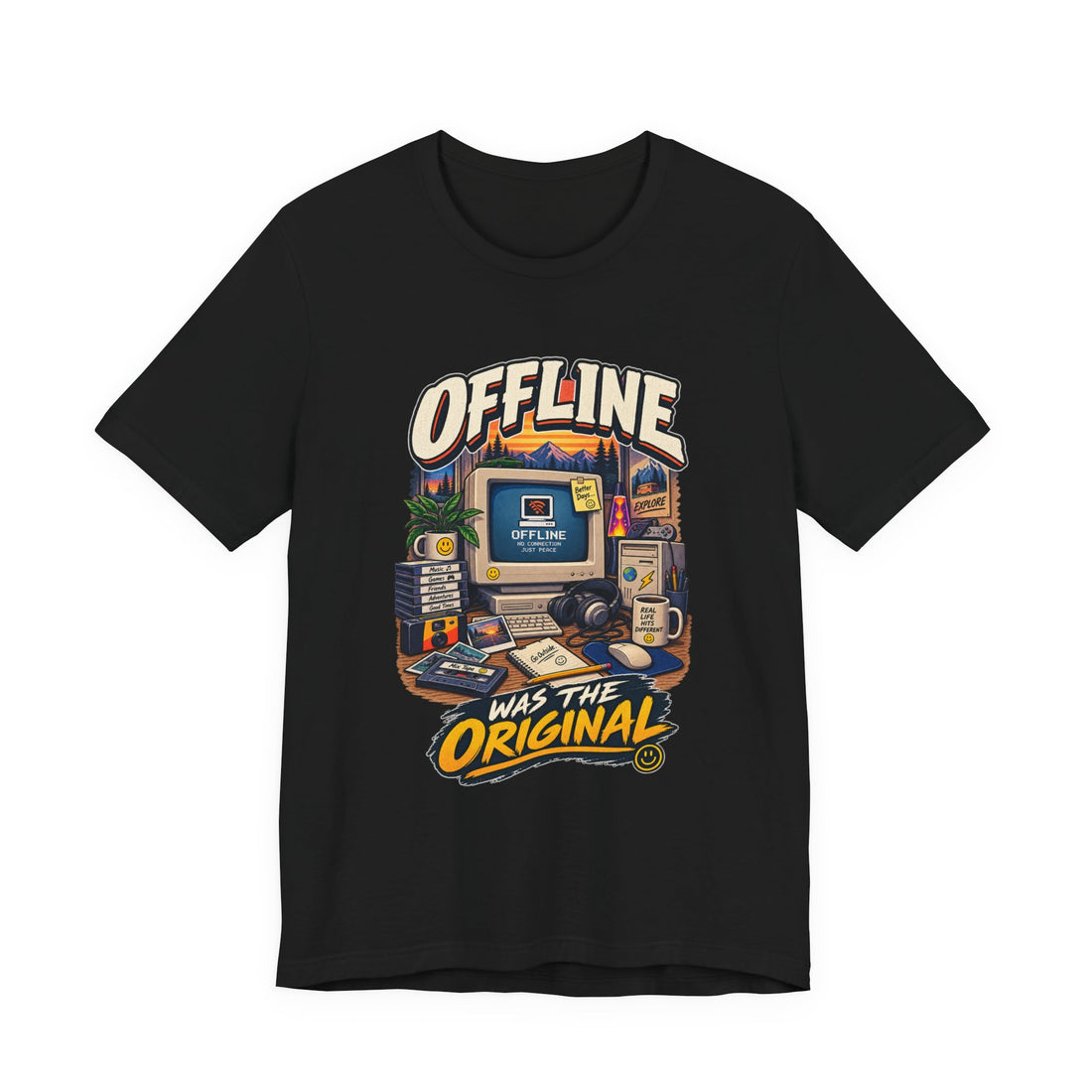 Retro "Offline Was the Original" Graphic Tee — Vintage Computer Nostalgia Shirt
