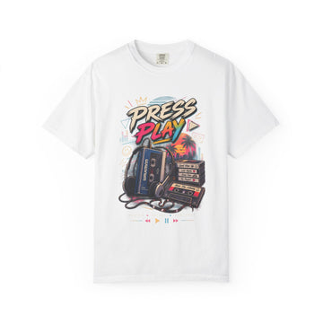 Press Play Retro Cassette T-Shirt — Vintage 80s Music Tee