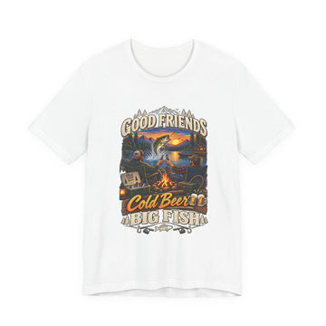 Good Friends Cold Beer Big Fish Fishing T-Shirt — Campfire Lake Life Graphic Tee