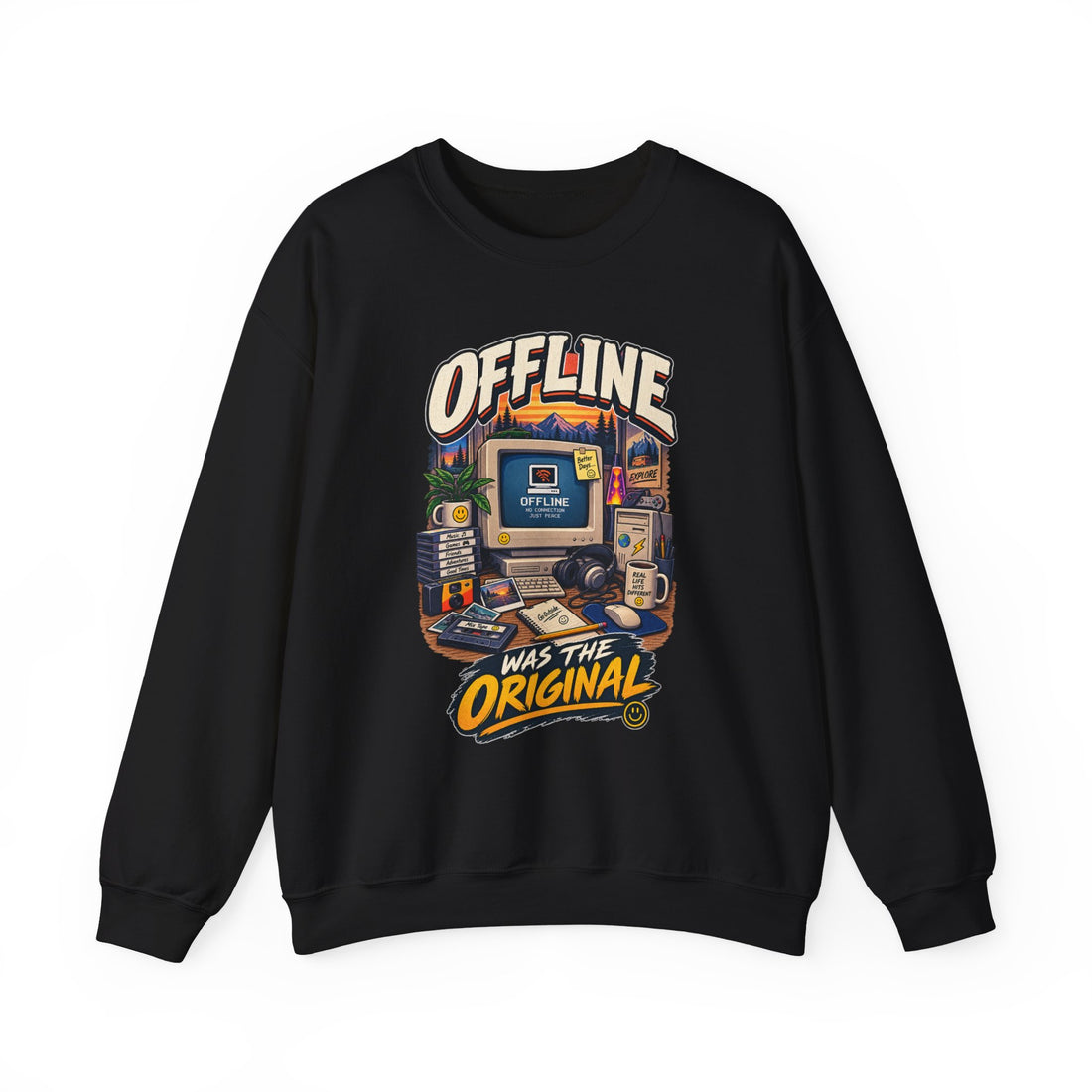 Crewneck Sweatshirt — "Offline Was the Original" Retro Computer Graphic