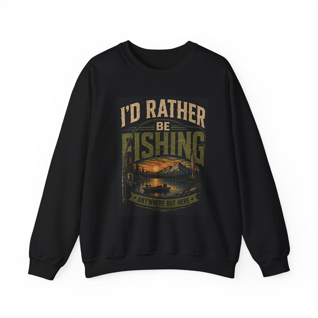 Fishing Sweatshirt - "I'd Rather Be Fishing" Vintage Sunset Crewneck