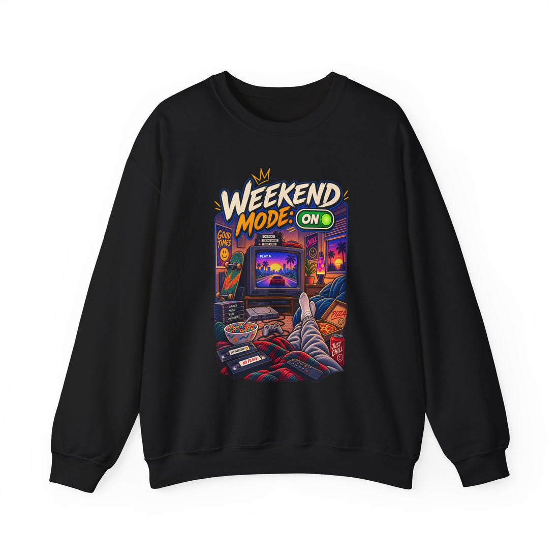 Weekend Mode On Crewneck Sweatshirt — Retro Gaming Chill Vibe