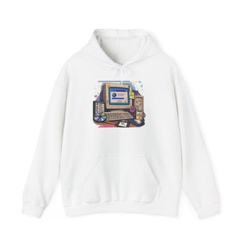 Retro Computer Desk Hoodie — Vintage PC Gamer Sweatshirt
