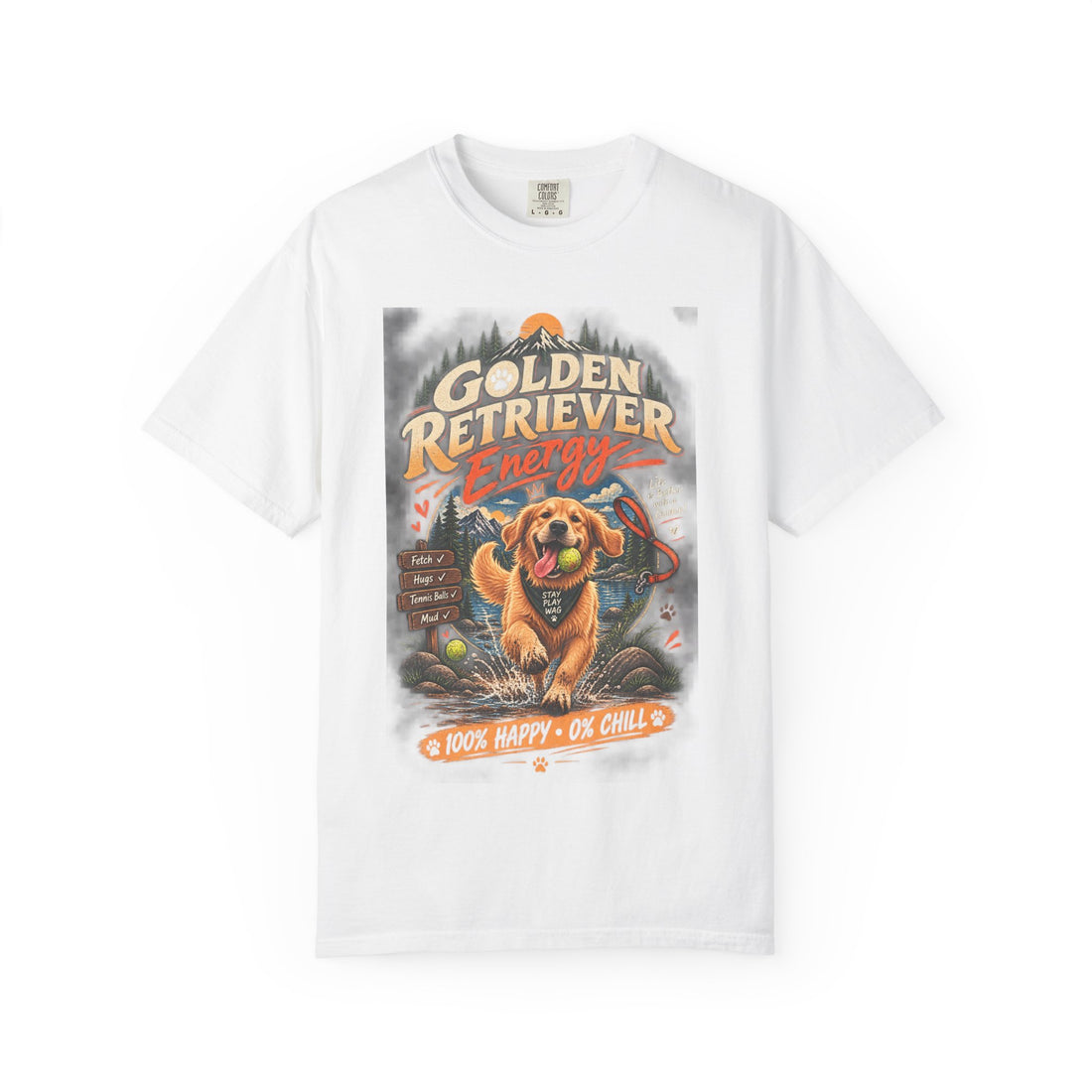 Golden Retriever Energy T-Shirt — "100% Happy, 0% Chill" Dog Lover Tee