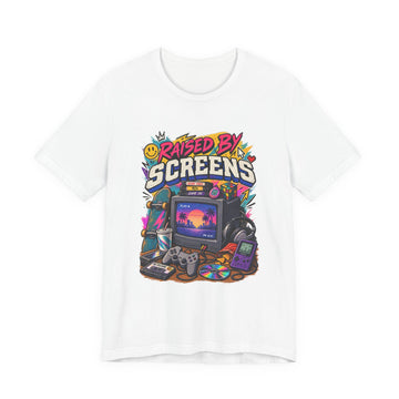 Raised by Screens Tee — Retro Gamer Vintage TV & Console Graphic T-Shirt
