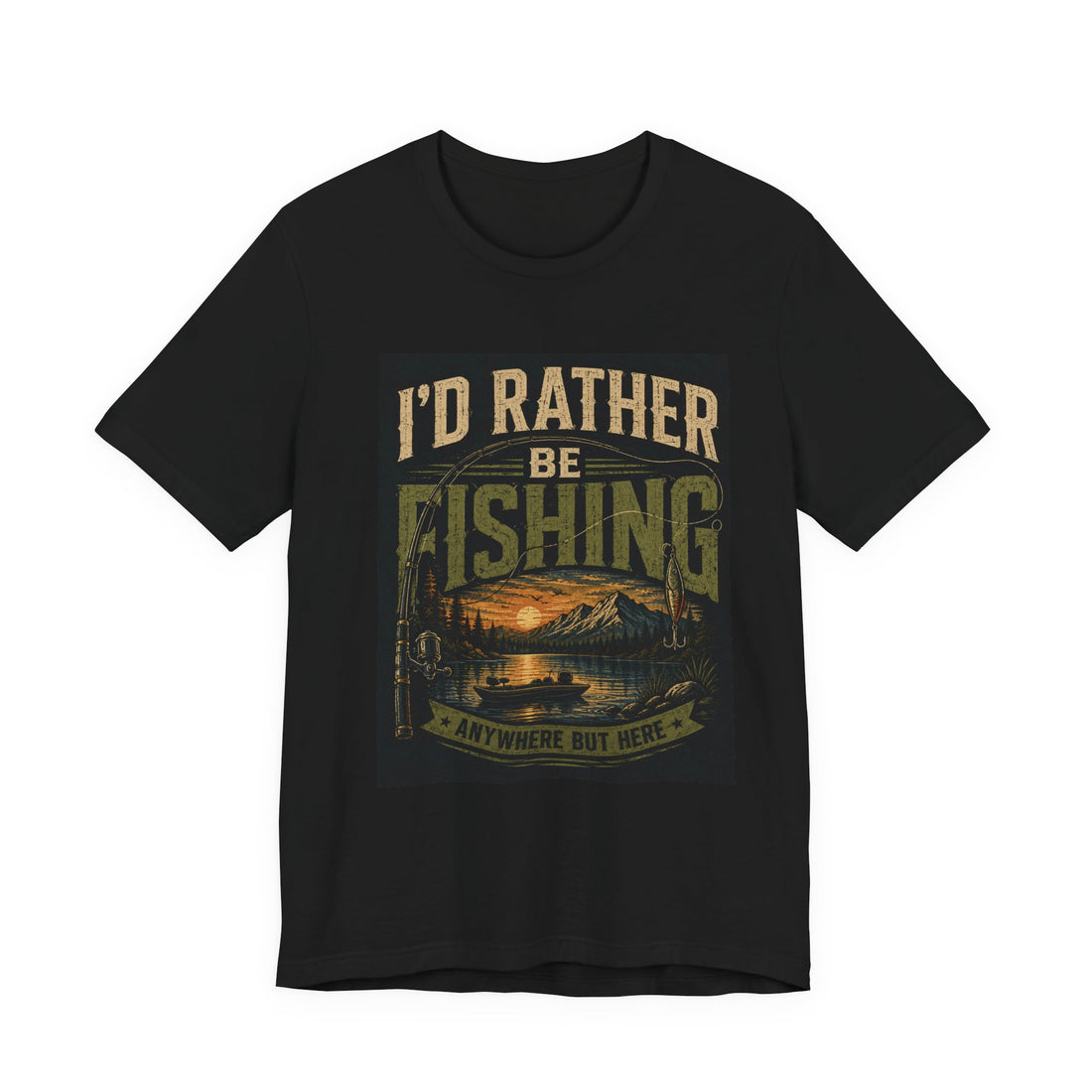 I'd Rather Be Fishing T-Shirt — Vintage Lake Sunset Fishing Graphic Tee