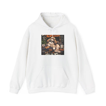 Coffee Shop Puppy Hoodie — Cute Dog Barista Graphic Sweatshirt