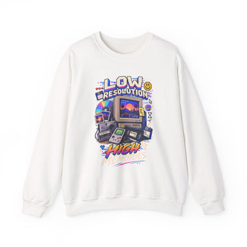 Retro Gaming Crewneck Sweatshirt — "Low Resolution High" Vaporwave Console Graphic