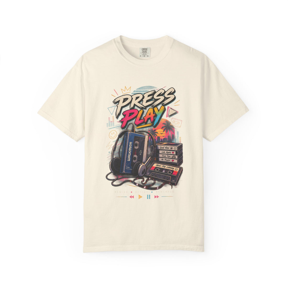 Press Play Retro Cassette T-Shirt — Vintage 80s Music Tee