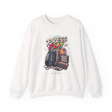 Retro 'Press Play' Sweatshirt – Vintage Cassette & Boombox Graphic