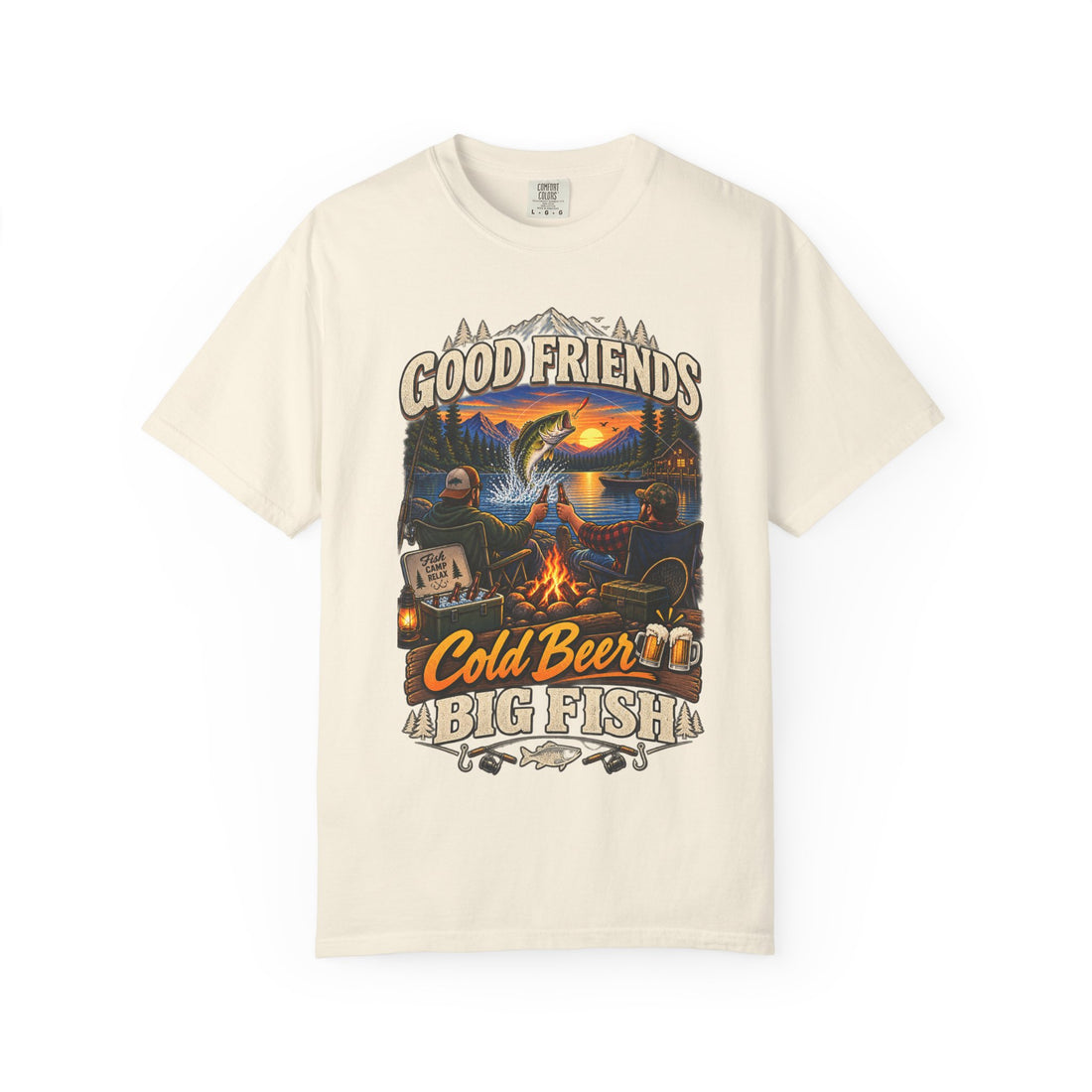 Good Friends, Cold Beer, Big Fish T-Shirt — Fishing Camp Graphic Tee