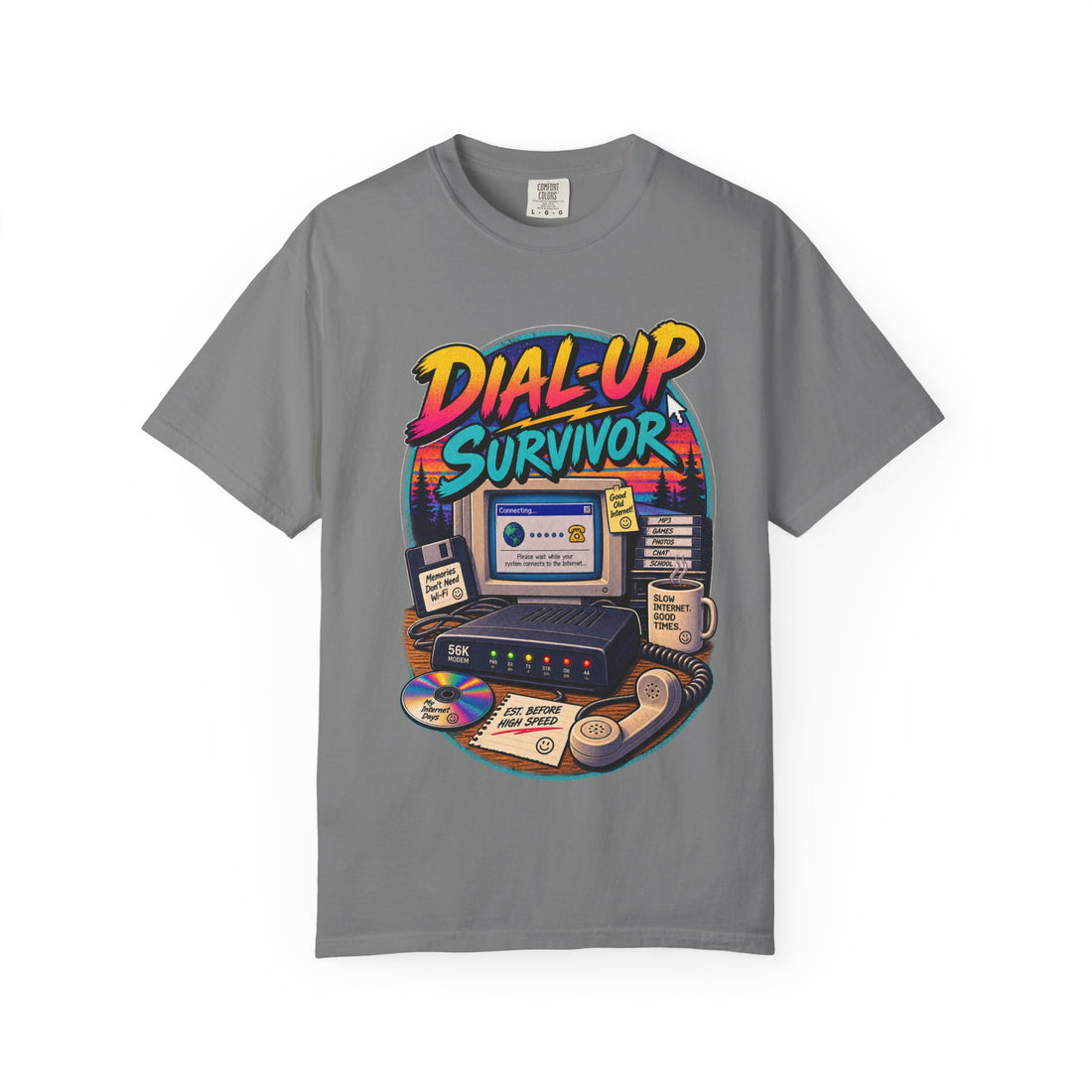 Dial-Up Survivor Retro T-Shirt — Vintage 90s Internet Nostalgia Tee