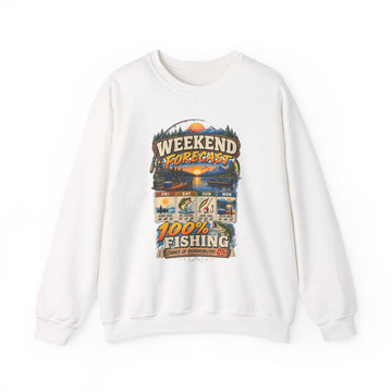 Fishing Crewneck Sweatshirt — "Weekend Forecast: 100% Fishing" Retro Outdoor Tee